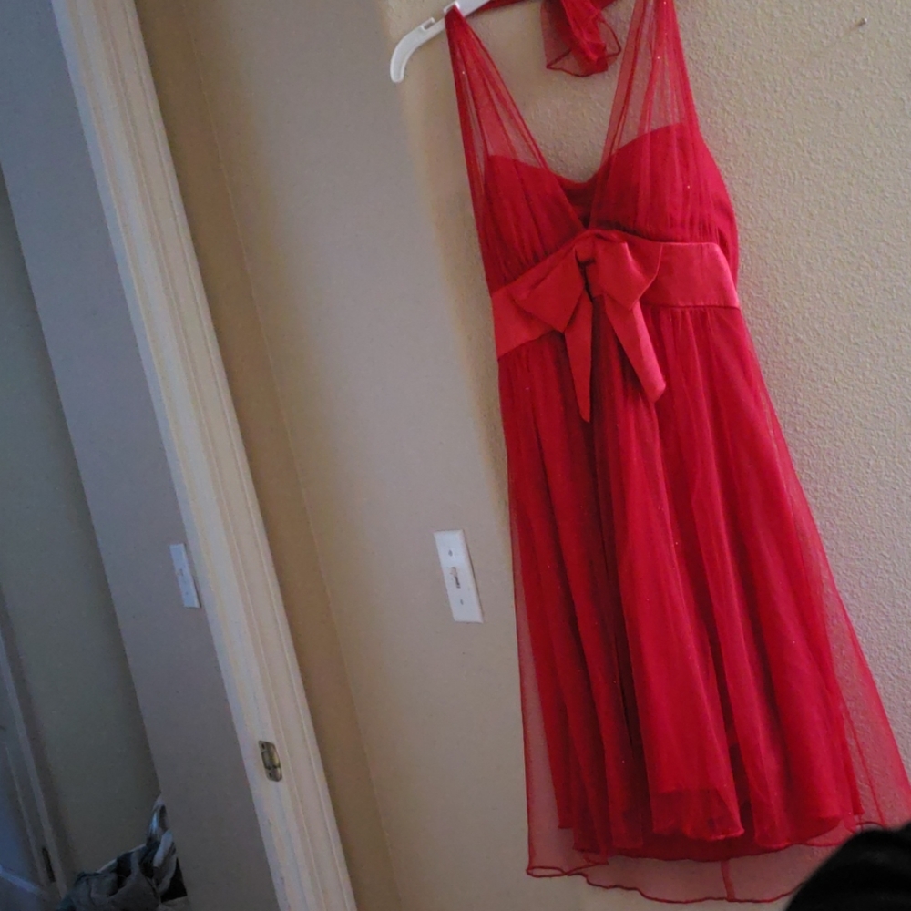Red halter dress